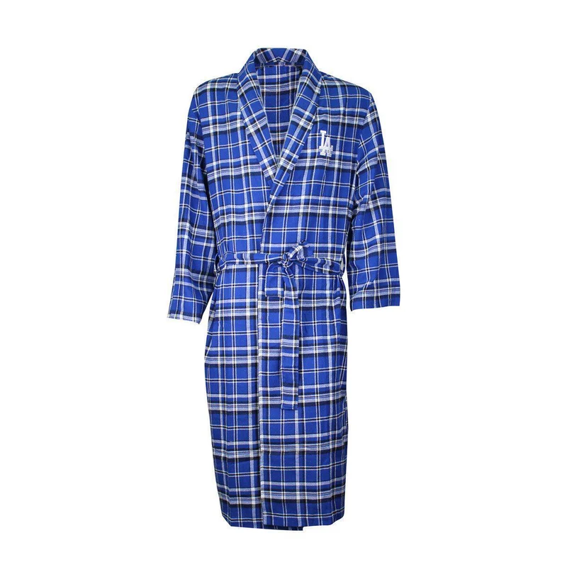 Los Angeles Dodgers Mens Flannel Bathrobe in Royal/Black Plaids