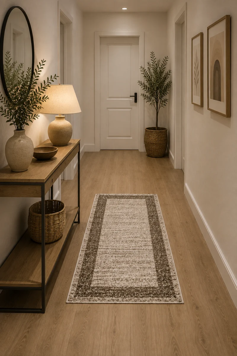 Tapis de couloir beige taupe moderne 67 × 140 cm – MYSTIC 7437