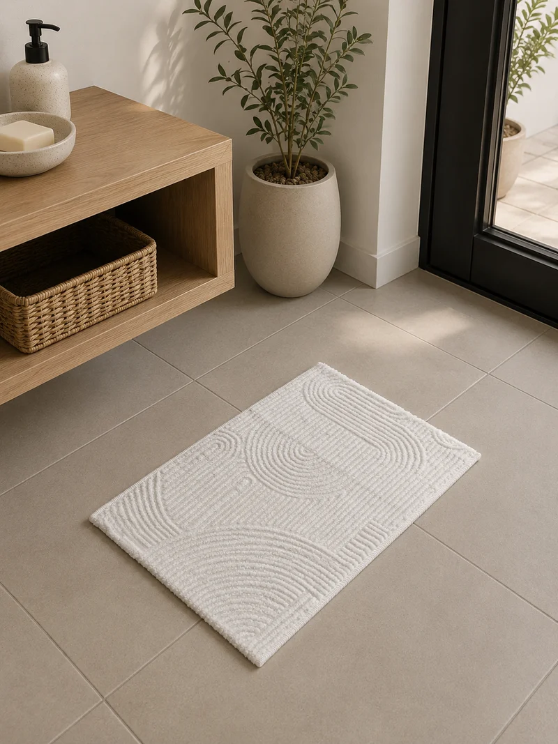 Petit tapis crème texturé 40x60 cm – Motifs relief géométriques