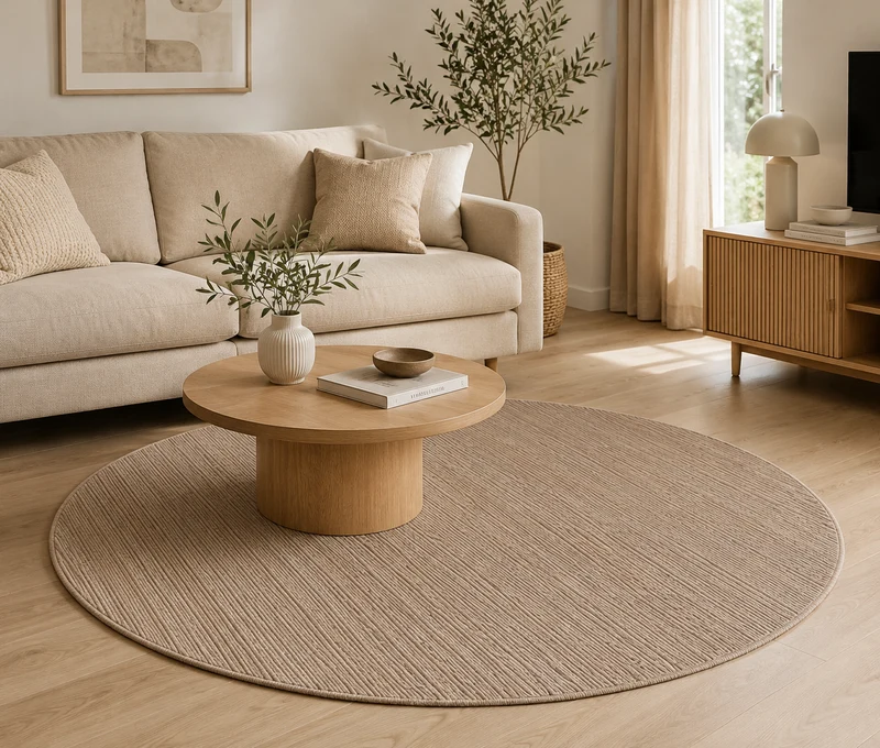 Tapis rond uni LIMA 1050 Beige – 2250 g/m²