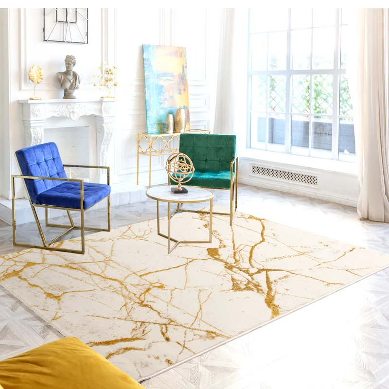 Tapis LARA 805 Beige/Doré – Effet marbre