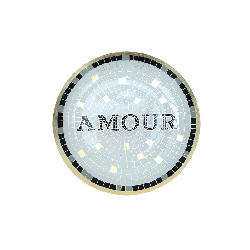 Assiette verre mosaique "AMOUR" vendu par 6 D15cm H1,2cm 019424