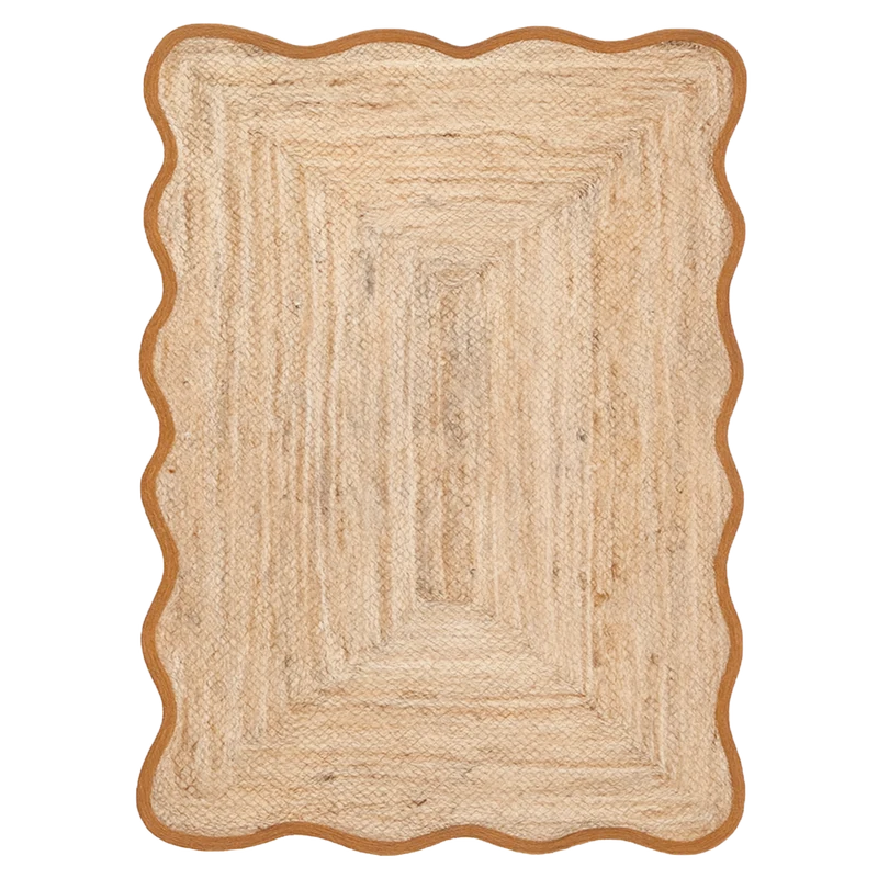Tapis jute bordure ondule ocre 200x300cm 019144