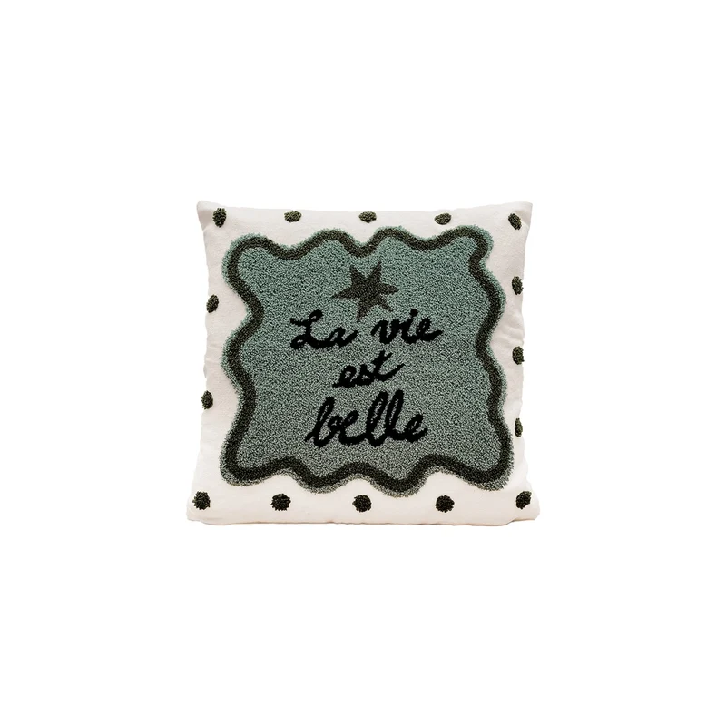 Coussin influence "LA VIE EST BELLE" bleu 40 cm x40 cm 018043