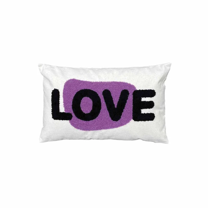 Coussin toile "LOVE" violet 30 cm x50 cm 015849