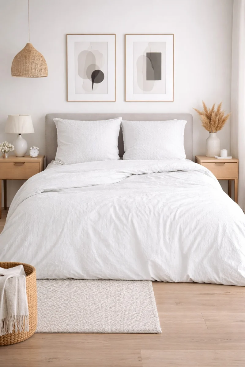Parure de Lit Microfibre Gaufrée & Lavée Bicolore
